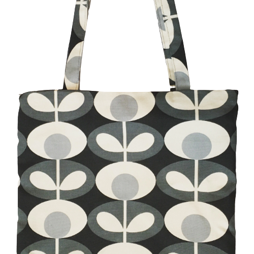 Oval flower print tote bag in light grey and charcoal