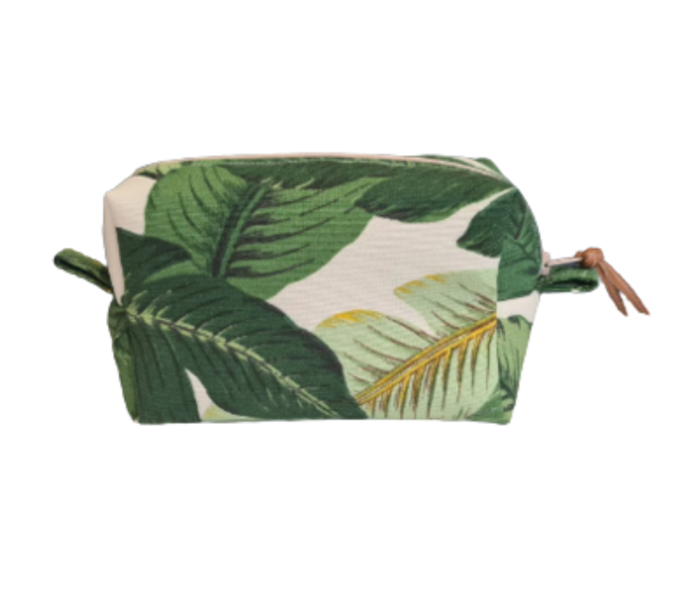 Palm leaf print cosmetic bag