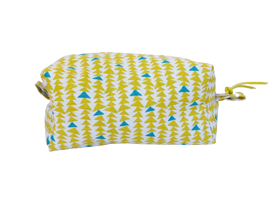 Triangle print cosmetic bag in green and teal