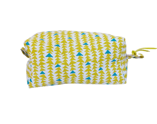 Triangle print cosmetic bag in green and teal