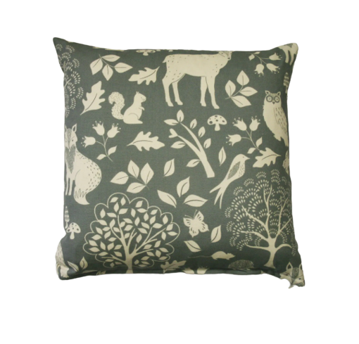 Woodland print cushion in grey