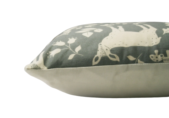 Woodland print cushion in grey